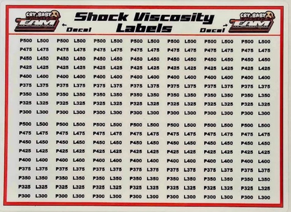 B1111 - Team EAM / Cry Baby Racing Oil Viscosity Labels